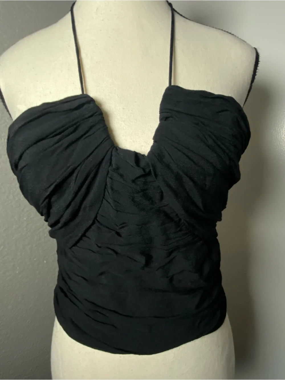 Aqua Black Ruched Chiffon Halter Top Size Small